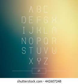 Thin font. Futuristic font. Cosmic Font. Vector alphabet set. Elegant light font. Minimal. Latin alphabet letters. Hipster font, typeface, typography, typewriter.