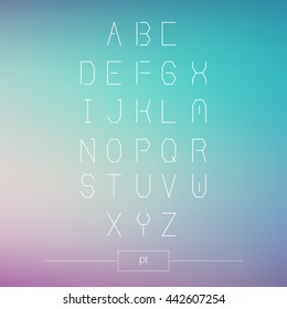 Thin font. Futuristic font. Cosmic Font. Vector alphabet set. Elegant light font. Minimal. Latin alphabet letters. Hipster font, typeface, typography, typewriter.