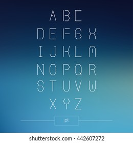 Thin font. Futuristic font. Cosmic Font. Vector alphabet set. Elegant light font. Minimal. Latin alphabet letters. Hipster font, typeface, typography, typewriter.