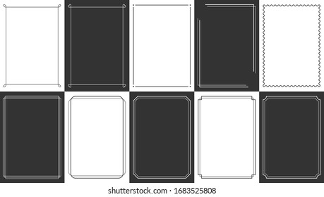 Thin frames. Collection of blank vector linear borders. Classic decoration design for your text. Thin rectangular borders for A4 sheets. Templates for print or web. Set of black and white  frames.