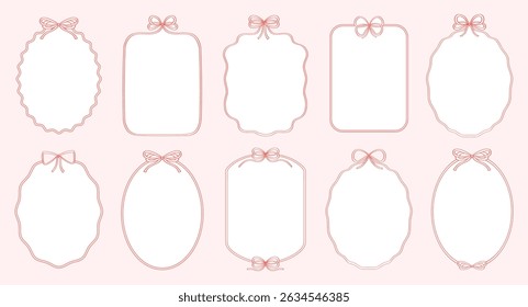 Thin frames different shapes with space for text. Vintage ribbon frames with ribbon bows