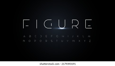 Thin futuristische Schrift, minimalistisches abstraktes Alphabet, Figur dünne Buchstaben für digitale Innovationsgrafik, Raum, Science-Tech-Element, Monogramm, Logo, Zeichen, Symbol, ai, hud Text. Modernes Schriftdesign