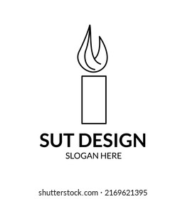 thin geometric line candle logo with burning fire