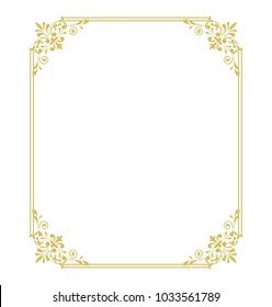 Thin gold beautiful decorative vintage frame for your design. Making menus, certificates, salons and boutiques. Gold frame on a dark background. Space for your text. Vector illustration.