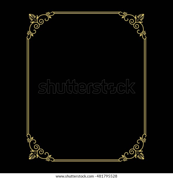 Thin gold beautiful decorative vintage frame for your\
design. Making menus, certificates, salons and boutiques. Gold\
frame on a dark background. Space for your text.  Vector\
illustration. 