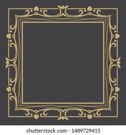 Thin gold decorative frame. An elegant element of design with the place for the text. Production of invitations, menu, cafe and boutiques. Vector.