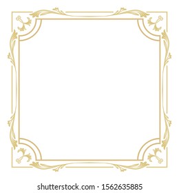 Thin gold decorative frame it is isolated on a white background. An elegant element of design with the place for the text. Production of invitations, menu, cafe and boutiques. Vector.
