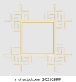 El marco de la decoración es de oro fino y está aislado en un fondo blanco. Un elegante elemento de diseño con el lugar para el texto. Producción de invitaciones, menús, cafés y boutiques. Vector.