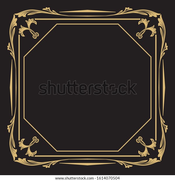 Thin\
gold decorative frame it is isolated on black background. An\
elegant element of design with the place for the text. Production\
of invitations, menu, cafe and boutiques.\
Vector.