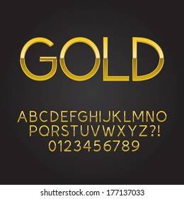 Thin Gold Font and Numbers, Eps 10 Vector