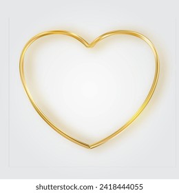 Cadre fin de coeur doré. Bordure cardiaque réaliste et dorée. Symbole de luxe de l'amour. Elément de design décoratif doré pour la Saint-Valentin, carte de mariage, invitation. Illustration vectorielle 3D EPS10.