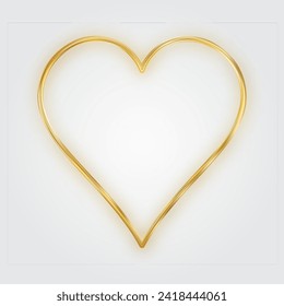 Cadre fin de coeur doré. Bordure cardiaque réaliste et dorée. Symbole de luxe de l'amour. Elément de design décoratif doré pour la Saint-Valentin, carte de mariage, invitation. Illustration vectorielle 3D EPS10.