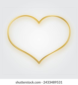 Marco de corazón de oro fino. Borde de corazón real dorado. Símbolo de lujo del amor. Elemento de diseño decorativo dorado para San Valentín, tarjeta de boda, invitación. 3D ilustración vectorial EPS 10.