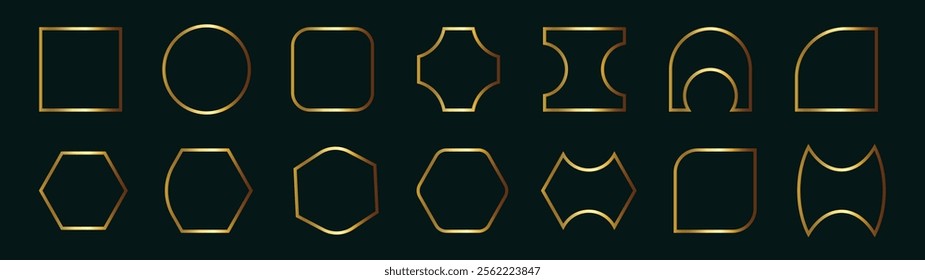 Thin gold line shape of irregular shape. Collection of wedding decoration, birthday holiday invitation. Vector illustration.