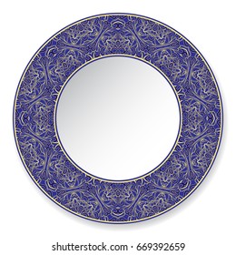 Thin gold pattern for plates, trays, dishes and souvenirs. Vector illustration.