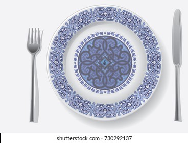 Thin gold pattern for plates, trays, dishes and souvenirs. Vector illustration