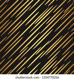 Thin golden diagonal lines pattern on black/ Seamless vector trendy stylish gradient thin gold strokes direction background