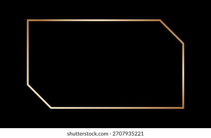 Marco fino dorado en estilo art deco. Borde de oro geométrico. Forma de rectángulo brillante lineal. Paquete de elementos de tablero brillante brillante de latón para photocard. Ilustración vectorial aislada sobre fondo negro.