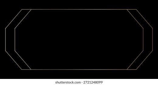 Fino quadro dourado em estilo art deco. Borda de ouro de luxo. Forma de retângulo com brilho linear. Latão brilhante brilhante boarder elemento pack para fotocard. Ilustração vetorial isolada no plano de fundo preto.