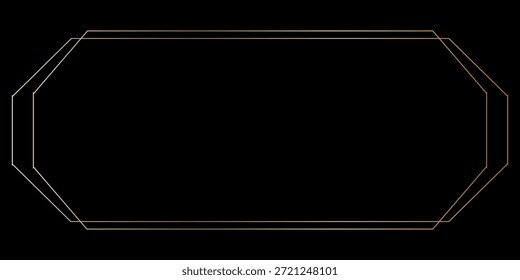 Fino quadro dourado em estilo art deco. Borda de ouro de luxo. Forma de retângulo com brilho linear. Latão brilhante brilhante boarder elemento pack para fotocard. Ilustração vetorial isolada no plano de fundo preto.