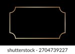 Thin golden frame with round corners in art deco style. Vintage gold border. Linear shining rectangle shape. Brass glowing shiny boarder element pack. Vector illustration isolated on black background.