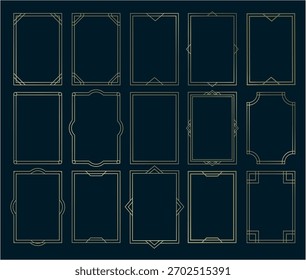 Conjunto de marco de oro delgado. Bellos y lujosos bordes de la línea de oro. Ilustración vectorial de marcos de oro art deco. Marcos vintage geométricos simples, elegantes y modernos.