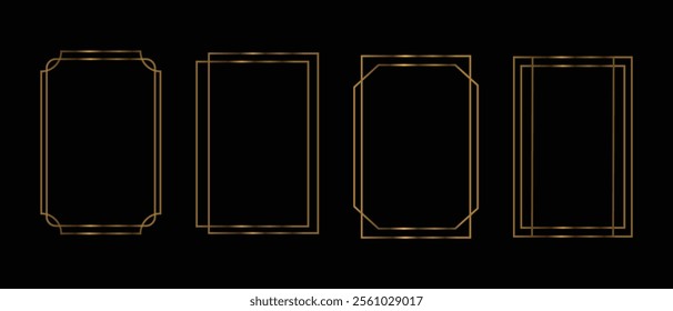 Thin golden frame set. Collection in art deco style. geometric frames in art deco style. Luxury borders for wedding invitation.