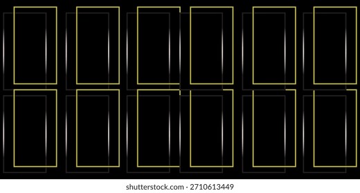Conjunto de marco de oro delgado. Colección de borde geométrico dorado en estilo art deco. Delgado Paquete de forma rectangular brillante lineal. Paquete de elementos de tablero brillante brillante de latón para foto, cuadro, póster, tarjeta. Vector