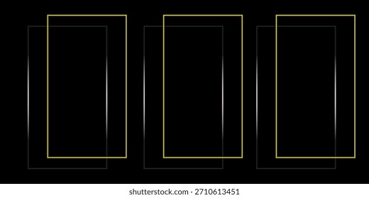 Conjunto de marco de oro delgado. Colección de borde geométrico dorado en estilo art deco. Delgado Paquete de forma rectangular brillante lineal. Paquete de elementos de tablero brillante brillante de latón para foto, cuadro, póster, tarjeta. Vector