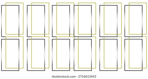 Conjunto de marco de oro delgado. Colección de borde geométrico dorado en estilo art deco. Delgado Paquete de forma rectangular brillante lineal. Paquete de elementos de tablero brillante brillante de latón para foto, cuadro, póster, tarjeta. Vector
