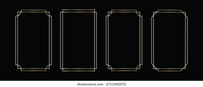Conjunto de marco de oro delgado. Colección de borde geométrico dorado en estilo art deco. Paquete de forma rectangular brillante lineal delgado