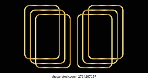 Conjunto de marco de oro delgado. Colección de borde geométrico dorado en estilo art deco. Delgado Paquete de forma rectangular brillante lineal.