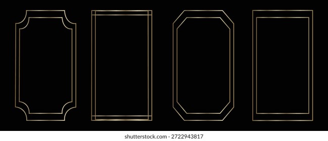 Conjunto de marco de oro delgado. Colección de borde geométrico dorado en estilo art deco. Paquete de forma rectangular brillante lineal delgado