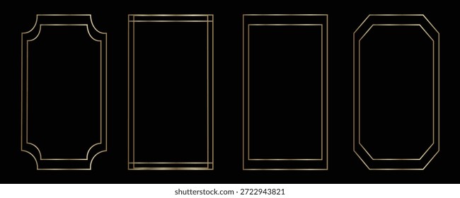 Dünnes goldenes Rahmenset. Goldene geometrische Randkollektion im Art-Deco-Stil. Dünnes lineares glänzendes rechteckiges Formbündel