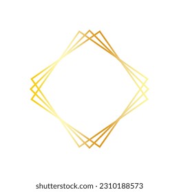 Thin golden geometric frame isolated on white background. Metallic gradient vintage rhombus shaped photo frame.
