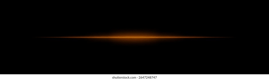 Thin golden laser beam across dark background with glowing center. Minimalistic horizontal light effect with sharp gradient and smooth fade at edges.