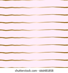 Thin golden stripes on pastel pink. Seamless pattern. Hand drawn brush texture. Artistic backdrop for fabric, wallpaper, wrapping, apparel design,  nursery design. Vector.