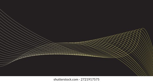 Delgadas líneas de onda dorada que se cruzan suavemente sobre un fondo negro, formando una composición abstracta moderna que transmite movimiento, equilibrio y flujo digital con una atmósfera visual tranquila y elegante
