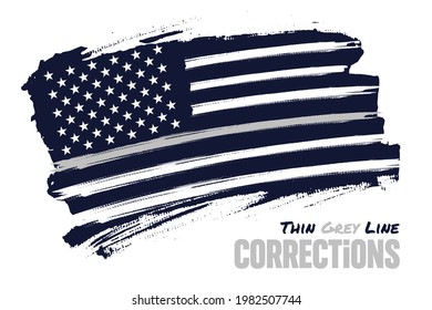 Thin gray line, Distressed american flag vector template. Symbol of Correctional Officers in correctional institutions, prison guards, probation officers, parole officers, bailiffs, and  jailers, USA.