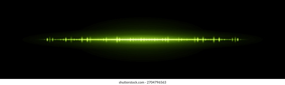 Delgada llamarada Horizontal verde con partículas brillantes y movimiento sutil. Ideal para efectos digitales, superposiciones, imágenes de ciencia ficción y aspectos destacados del diseño.