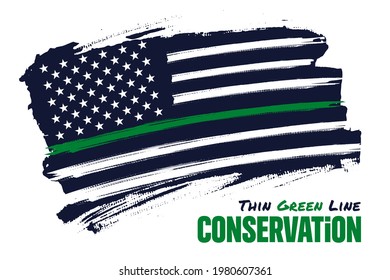 Thin Green Line, Distressed American Flag Vector Template. It Is A Symbol Of Supporting For Federal Law Enforcement Agents (border Patrol, Park Rangers And Conservation Personnel)