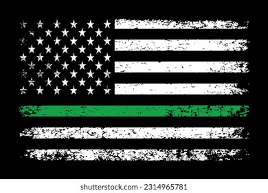 Thin Green Line With USA Flag Design