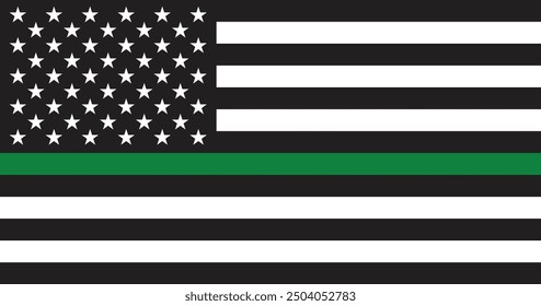 Thin Green Line USA Flag for Army Military. Sheriffs Law Enforcement Federal Agents. Border Patrol Park Rangers. Game Wardens Wildlife Conservation