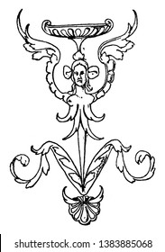 Thin Grotesque Column is a squatting winged female without arms, vintage line drawing or engraving illustration.