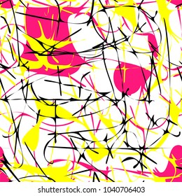 Thin grunge black yellow pink lines pattern/ Abstract seamless vector background
