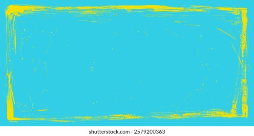 Thin Grunge Frame with Blue Background with Distressed Weathered Effect. Retro grungy overly brush stroke backdrop. Colorful worn abstract surface texture, perfect for flyers, cards, posters, web