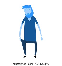 Thin guy who lost weight. Sick man unhappy with his condition. Cartoon design icon. Colorful flat vector illustration. Isolated on white background.