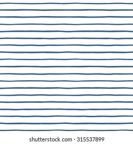 Thin hand drawn stripes seamless vector pattern. Blue and white striped background. Slightly wavy streaks.