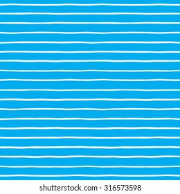 Thin hand drawn stripes seamless vector pattern. Blue and white striped background. Slightly wavy streaks.