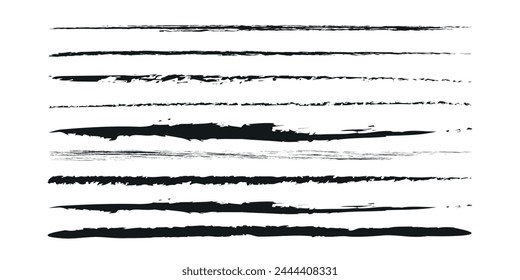 Thin hand drawn vector lines. Set of black strokes. Ink brush drawing modern.